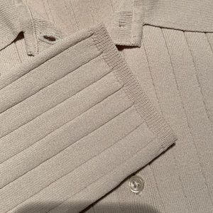 Beige Knit Collared Button-Up